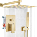 gotonovo Rainfall Bathroom Shower System Rain Shower Head and Handle Set Wall Mounted Shower Complete Combo Solid Brass Pressure Balancing Shower Mixer Valve 16 Inch Brushed Gold