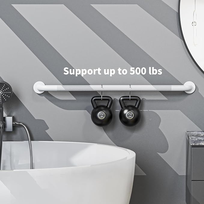 36 Inch White Grab Bars for Shower with Anti-Slip Knurled Grip,YuanDe Stainless Steel Bathroom Grab Bars, Shower Handrail Support, Handicap Elderly Balance Assist Handles