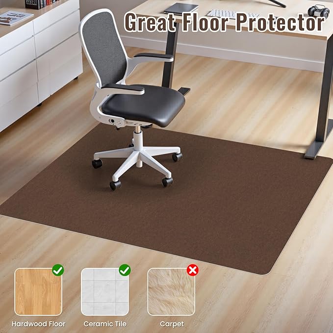 Sycoodeal Office Chair Mat for Hardwood Floor,Slip Resistant Floor Mat for Office Computer Gaming Chair,Heavy Duty Floor Protector for Rolling Chairs,Easy to Clean,Coffee(40"x55")