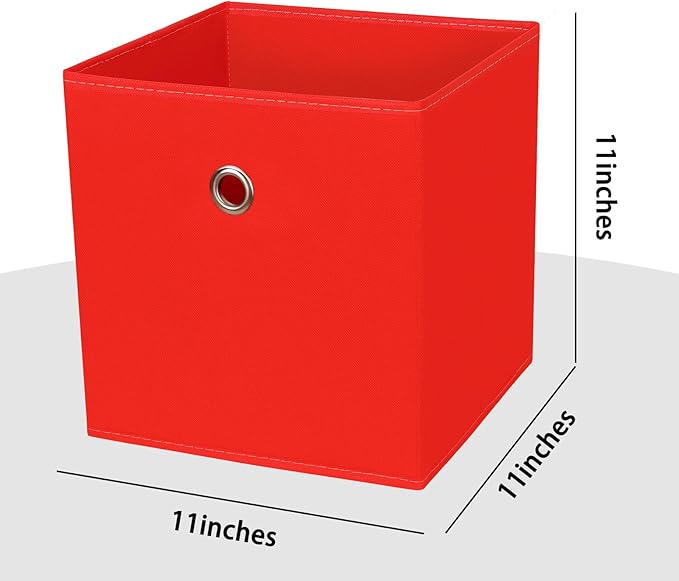 Foldable Storage Cubes Bins ,11 Inch Cloth Storage Cube Fabric Storage Box Cubes Organizer Baskets with Handles for Home Organizer Set of 3 (Red)