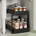 APRTAT 2 Pack Under Sink Organizer, Bamboo Wooden 2-Tier Pull-Out Storage with Sliding Drawers for Kitchen and Bathroom Cabinets, Easy Installation (Black, 1 pack)