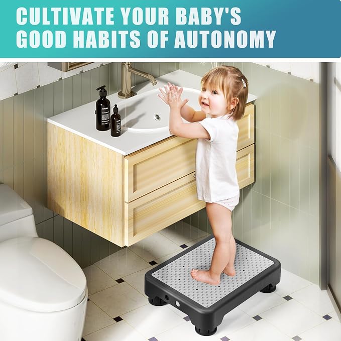 SPACELEAD Mobility Step Stool for Adults & Seniors, Anti-Slip Bathroom Step Stool, Portable Stair Assist Indoor/Outdoor, Platform Step for Kitchen, Office, and Bedroom, 600lbs Capacity, Black-Gray