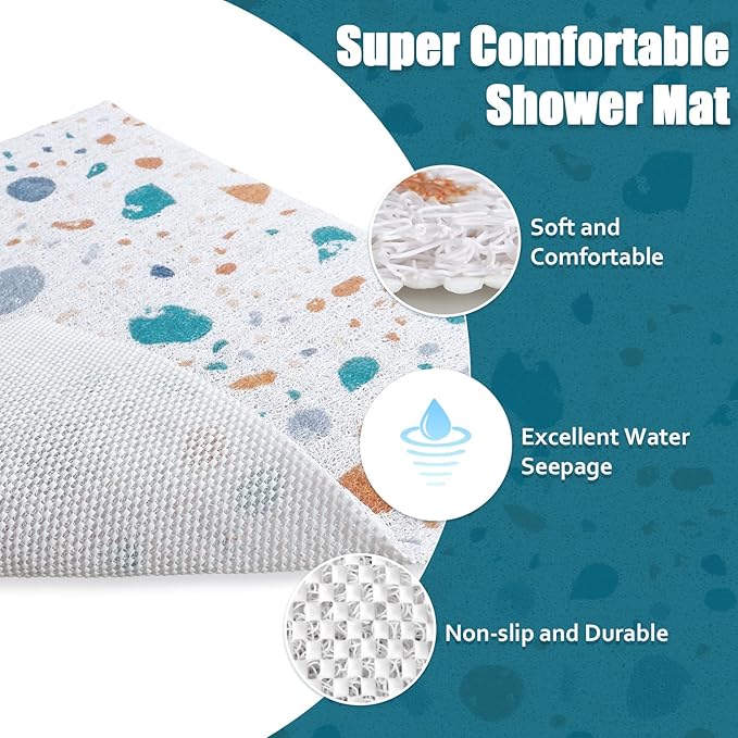 Shower Mat Non Slip - 32x32 Inch Soft Comfort Bath Mat with Drainage Holes, PVC Loofah Massage Bathmat for Shower, Tub, Bathroom, Wet Areas, Quick Drying