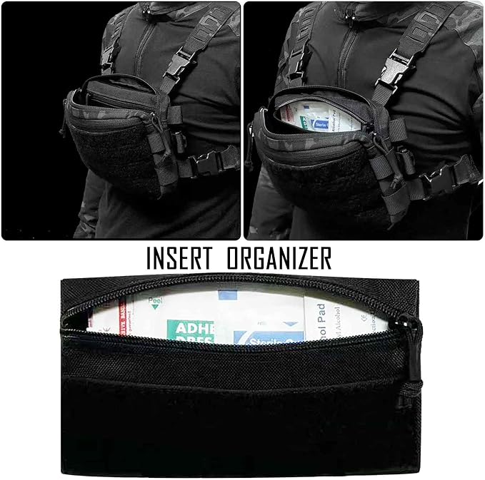 Tactical Admin Zipper Pouch with Hook and Loop, Carry On Bag Insert EDC Organizer Utility Storage Pocket Wallet for Snack Backpack Accessories Chest Ring