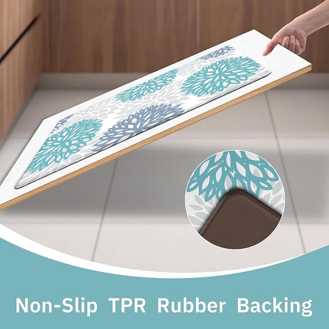 Cushioned Anti-Fatigue Kitchen Mats for Floor – Non-Slip Waterproof Memory Foam Runner, Extra Wide & Long, Comfortable Standing Mat for Kitchen, Sink, Office, Laundry, Teal