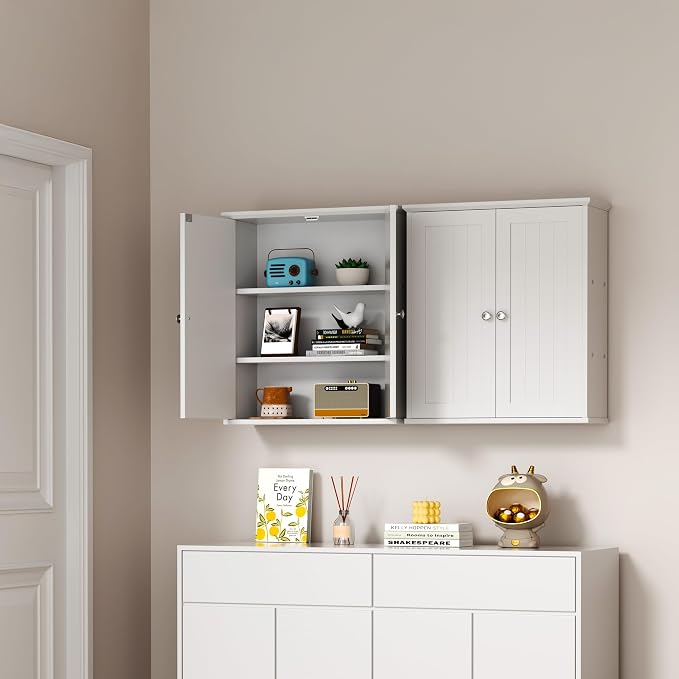 Shintenchi Bathroom Wall Medicine Cabinet with 2 Door, Bathroom Storage Organizer Over The Toilet,Space Saving Storage with 3-Tier Shelves,White