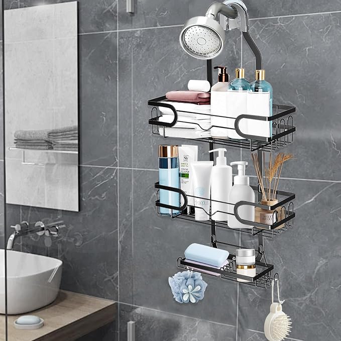 Shower Caddy Hanging, Shower Caddy Hanging Bathroom Shower Organizer, Long Bathroom Shower Organizer Hanger Rack with Hooks,Soap Holder