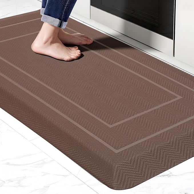 UKISS 9/10"" Extra Thick Cushioned Anti Fatigue Kitchen Mat, Waterproof High Density Foam Standing Desk Mat, Non-Slip Ergonomic Comfort Mat for Kitchen, Office,Workstation Black (Brown, 20" X 39")