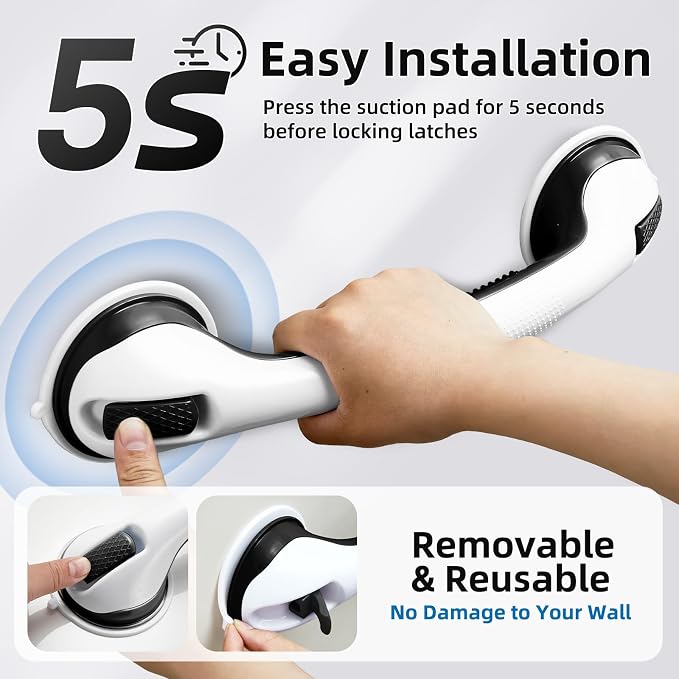 Grab Bars for Bathtubs and Showers, Zynuhmo 2 Pack 16 Inch Strong Suction Safety Bathroom Grab Bars for Shower Chair, Handicap Injury Elderly Senior Pregnant Assist Support Shower Handle(White/Black)