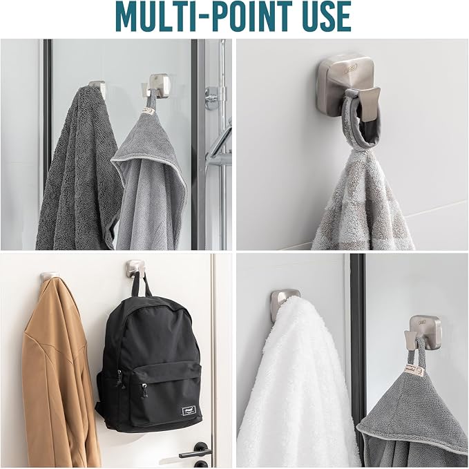 TAILI 304 Stainless Steel Bathroom Suction Hooks for Towel, Bathrobe, Loofah, Patented Strong Suction Cup Holder, No Damage Hanging Glass Shower Wall Hook, Hold Up to 11 Lbs, 2 Pack, Silver