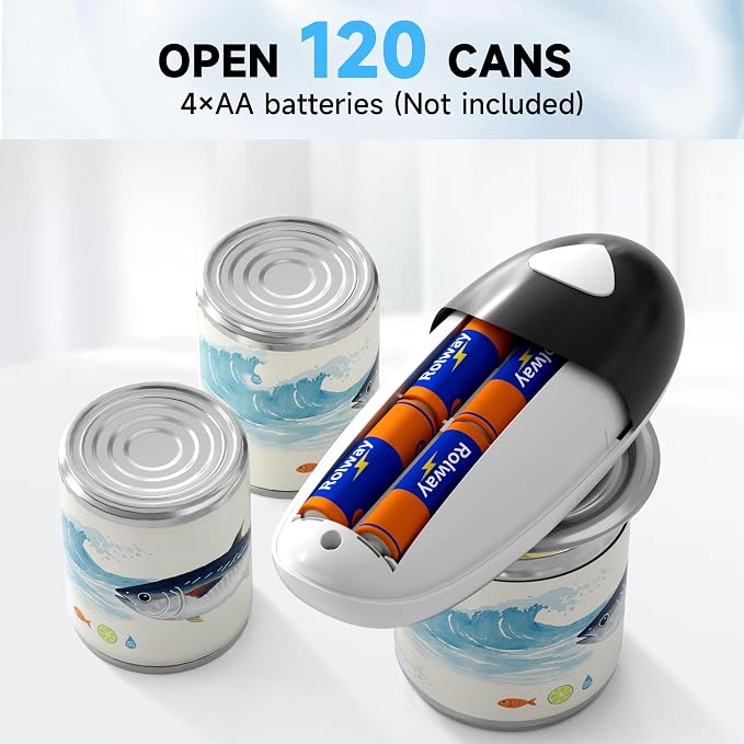 ROLWAY Can Opener, Easy Control Electric Can Opener with Non-Slip Design, Safe and Efficient Can Opener for Seniors, Smooth Edge, Hands Free for Home or Travel, Black
