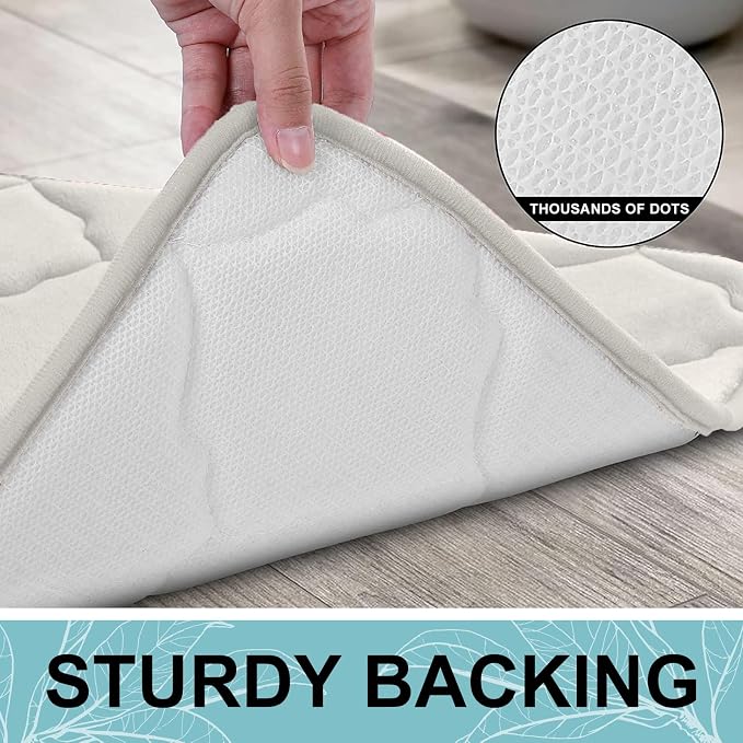 OLANLY Memory Foam Bath Mat Rug 30x20, Ultra Soft and Absorbent Bathroom Rugs, Non-Slip, Comfortable, Machine Washable Bath Carpet for Bathroom Floor, Tub, Shower and Home Decor Accessories, Cream