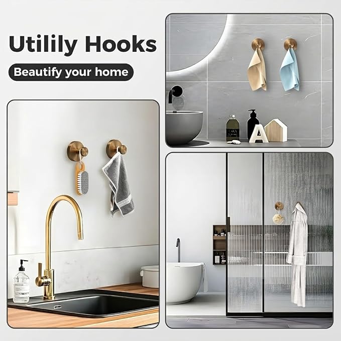 Shower Hooks for Inside Shower,Suction Cup Hooks for Glass Window,Removable Towel Hooks for Bathrooms,6 Packs(Bronze)