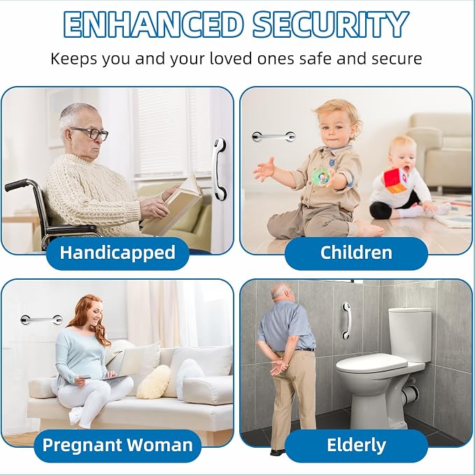 Grab Bars for Bathtubs and Showers, Zynuhmo 2 Pack 16 Inch Strong Suction Safety Bathroom Grab Bars for Shower Chair, Handicap Injury Elderly Senior Pregnant Assist Support Shower Handle(White/Black)