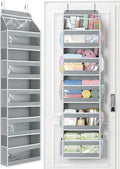 Yecaye 6 Tier Over the Door Organizer, Swing-proof Door Organizer Hanging with Clear PVC Windows, Behind the Door Storage for Bedroom Nursery Closet Laundry Pantry Bathroom, Grey