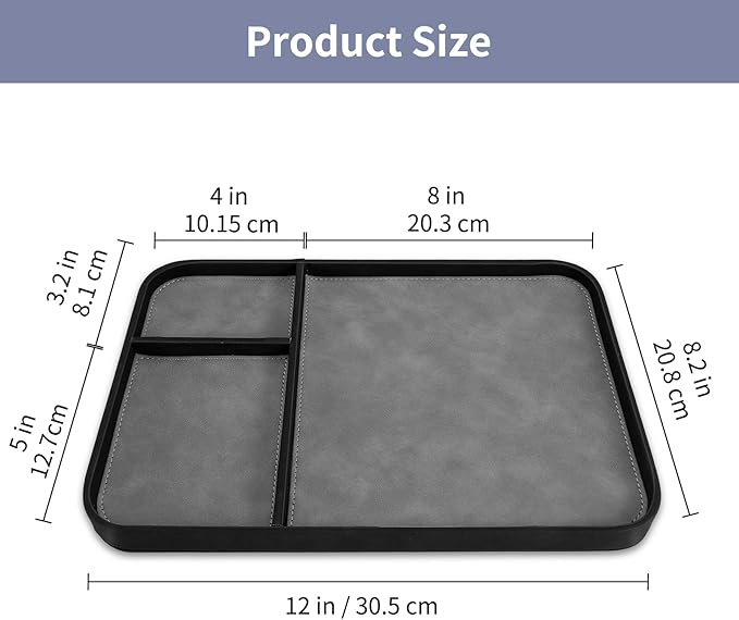 SITHON Valet Tray Trendy Organizer, Premium PU Leather Stylish and Organized Multifunctional Catchall Bedside Vanity Tray Nightstand Caddy Holder for Keys, Watch, Wallet, Jewelry and more (Black)