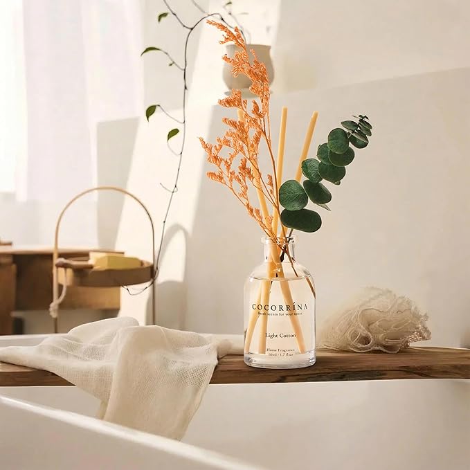 COCORRÍNA Eucalyptus Reed Diffuser Set of 3 - Light Cotton, Mediterranean Citrus, Moroccan Amber Scents, 1.7 fl oz Each, Total 5.1 oz, Scented Oil Diffusers for Home & Office