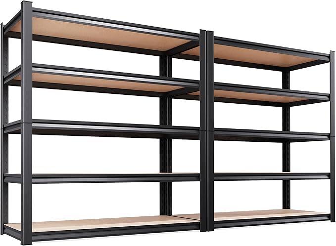 Set of 2 46" W Garage Shelving-2050 lbs 5 Tier Storage Shelves,Adjustable Heavy Duty Metal Shelving Unit and Storage Large Rack,Utility Steel Shelf for Warehouse Industrial Pantry 71"x46"x18"