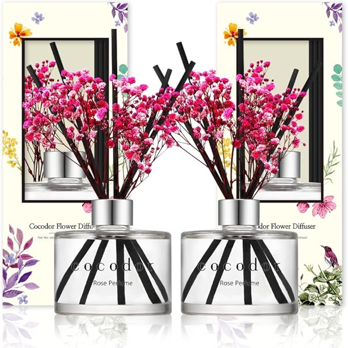 COCODOR Preserved Real Flower Reed Diffuser/Rose Perfume / 6.7oz(200ml) / 2 Pack/Reed Diffuser Set, Oil Diffuser & Reed Diffuser Sticks, Home Decor & Office Decor, Fragrance and Gifts