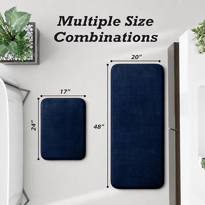 HUXMEYSON Bathroom Rugs Sets 2 Piece, Non-Slip & Quick Dry Bath Mat Set, Ultra Soft Velvet Bath Rugs for Bathroom, Toilet and Shower Floor, Navy