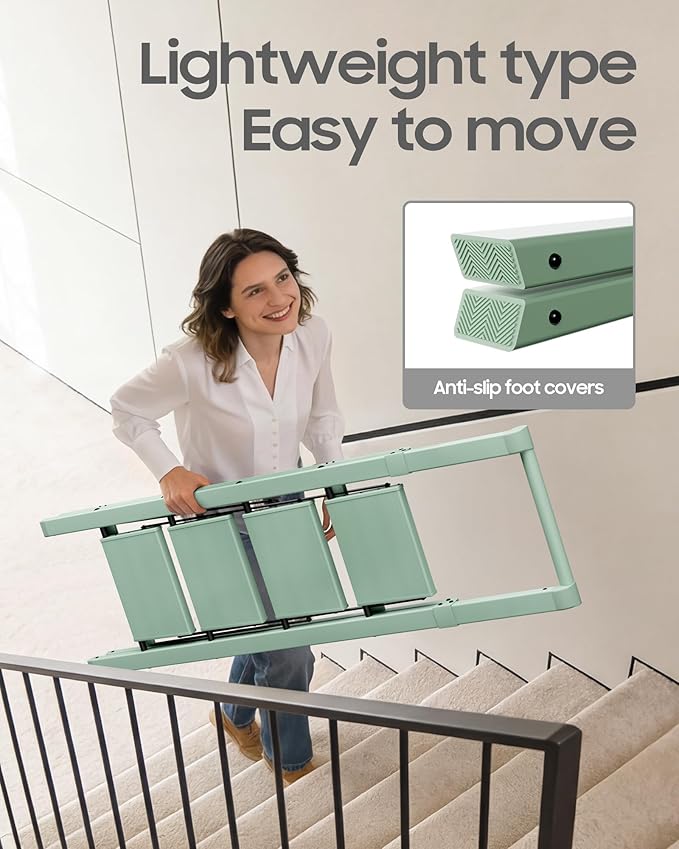 HillhutApex 4 Step Foldable Aluminum Step Ladder with Handgrip, Anti-Slip Pedal, 330 lbs Capacity, Lightweight & Portable for Home, Kitchen, Office, Garage (Pale Green)