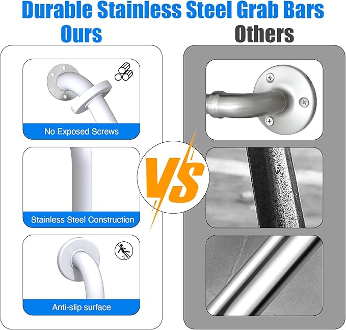 ROTHLEY 18 Inch Bathroom Safety Grab Bar: Matte White Shower Grab Bars with Concealed Screws for Elderly or Handicapped
