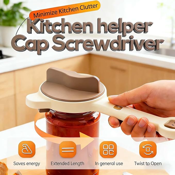 4-in-1 Jar Opener Adjustable Stainless Steel Lid Remover for Seniors and Those With Limited Strength Works, Fits Kitchen Beer, Sauces & Canned Goods（Brown）