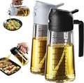 TrendPlain 16oz/470ml Glass Olive Oil Sprayer for Cooking – 2 in 1 Olive Oil Dispenser Bottle for Kitchen Gadgets and Air Fryer Accessories, Salad, BBQ - Black & Ash