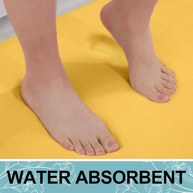 Smiry Memory Foam Bath Mat 47x20, Extra Soft and Absorbent Bathroom Mats, Non Slip Washable Carpet for Floor, Shower and Tub, Yellow