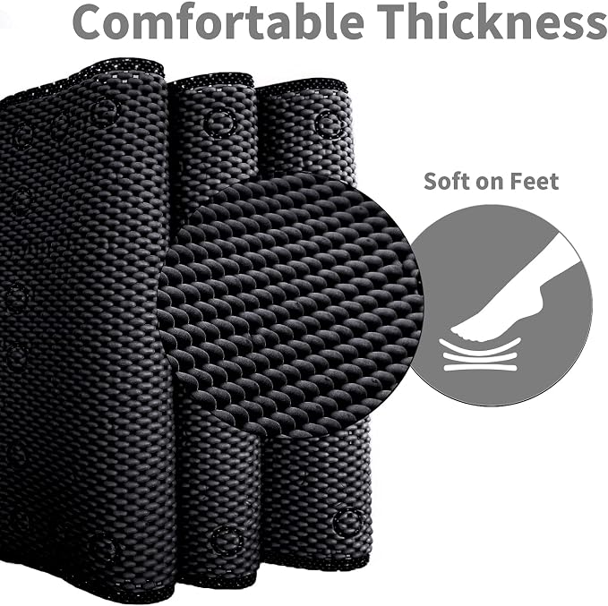 Shower and Bath Mat,Non-Slip Machine Washable and Extra Large Bathtub Mats with Drain Holes and Suction Cups Soft Foam Tub Mats-36” X 17”,Black