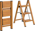 HBTower Step Ladder,Lightweight Aluminum Folding Step Stool with Anti-Slip Wide Pedal,330lbs Capacity Step Ladder for Household,Kitchen,Office - Woodgrain