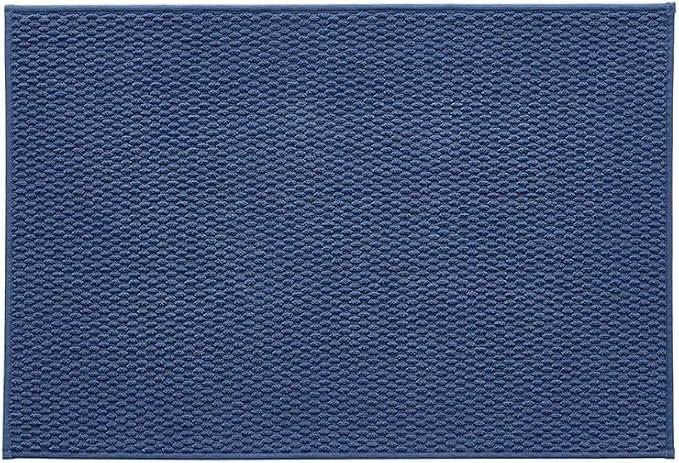 TYUU Bathroom Rugs Non Slip Washable, Super Absorbent Thin Bath Mat Quick Dry Low Pile Bathroom Rug, Navy Blue 24"x36"