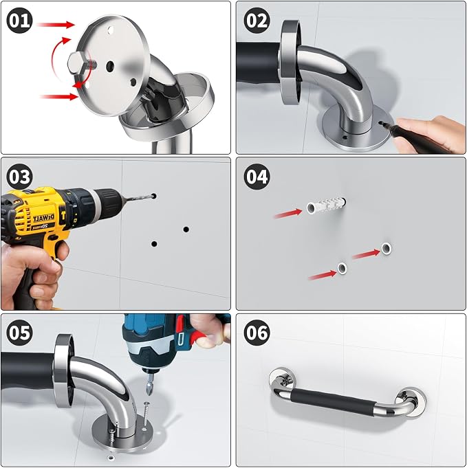 Shower Grab Bar 12 Inch, iMomwee Stainless Steel Bathroom Grab Bar w/Anti-Slip Silicone Grip, Wall Mounted Safety Handrail for Senior, Handicap Bars Balanced Support Handle for Elderly