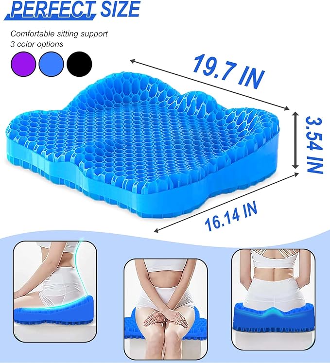 Thicken 19.7in Seat Cushion, Gel Seat Cushion for Long Sitting–Office Chair, Wheelchair, Car Cushion, Large Cooling Pad for Back Pain, Sciatica, Tailbone Pain Relief
