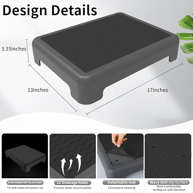 One Step Stool for Adults, Toddler Step Stools, 650 LBS Capacity Non-Slip Safety Step Platform for Elderly, Portable Stair Assist for Cars, Bedside, Kitchen, and Shower, Black Grey