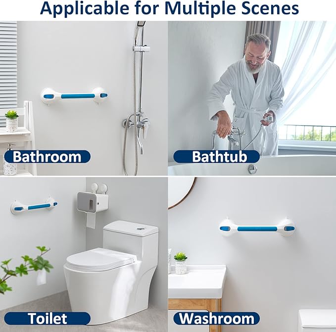 TAILI Shower Grab Bar 2 Pack Suction Grab Bars for Bathtubs and Showers, Heavy Duty Shower Handle Removable Bathroom Safety Grip for Seniors and Elderly, Handrails No Drilling Waterproof, Blue,G9
