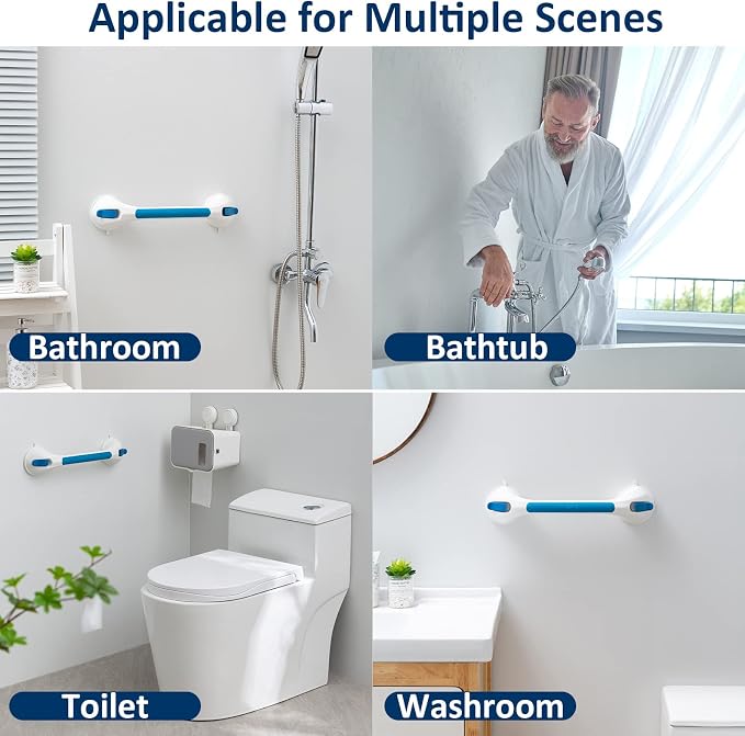 TAILI Shower Grab Bar Suction Grab Bars for Bathtubs and Showers, Heavy Duty Bath Handle Removable Bath Handrails for Seniors and Elderly, Bathroom Safety Grip No Drilling Waterproof,Blue (Pack of 2)