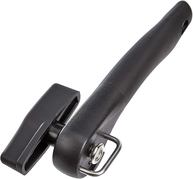 Amazon Basics Manual Can Opener, Easy to Use, Hand Held with Soft Grip Single Handle, Clean Cutting, Large, Black