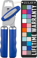 Zulay Kitchen Heavy Duty Stainless Steel Can Opener Manual with Bottle Opener - Rust Proof Manual Can Opener With Turn Knob & Comfy Soft Grip Handles - Royal Blue