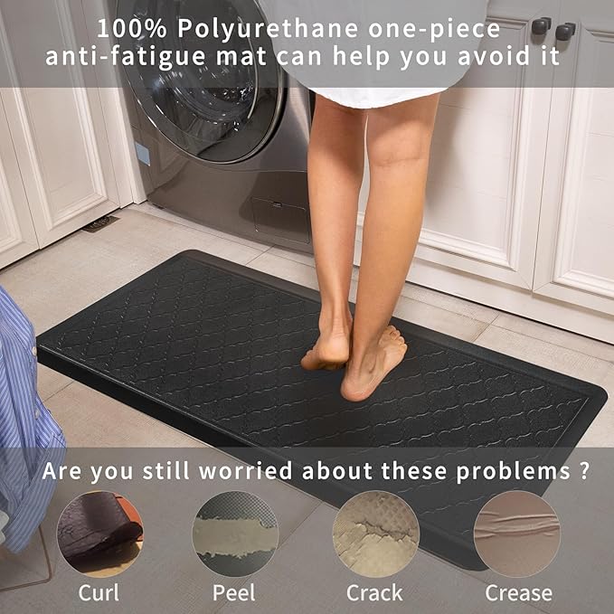 24 x 60 Inch Extra Support Anti Fatigue Comfort Kitchen Mat, Waterproof Long Kitchen Runner, Non-Slip Standing Desk Mat, Commercial Pads for Offices, Home, Garages (Barcelona Black, 24'' x 60'')