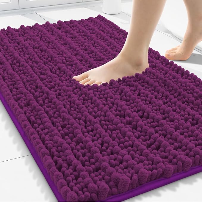 Smiry Bathroom Rugs Mat 30x20, Extra Soft Absorbent Chenille Bath Rugs, Non Slip Rubber Backing Machine Washable Quick Dry Bath Mats for Bathroom Floor, Tub, Shower, Home Decor Accessories, Violet