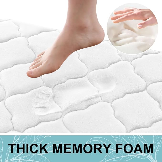 OLANLY Memory Foam Bath Mat Rug 70x24, Ultra Soft and Absorbent Bathroom Rugs, Non-Slip, Comfortable, Machine Washable Bath Carpet for Bathroom Floor, Tub, Shower and Home Decor Accessories, White
