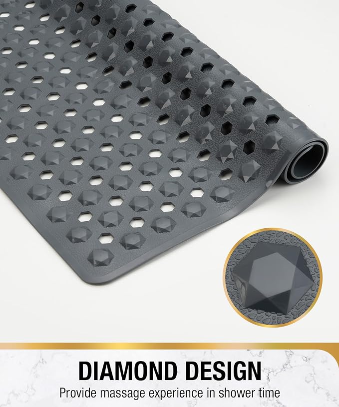 HITSLAM Shower Mat Anti Slip, Square Bath Mat for Tub Non Slip with Suction Cups and Drain Holes, 21x21 Inch Bathroom Shower Stall Floor Mat, Machine Washable, Soft on Feet, Dark Grey