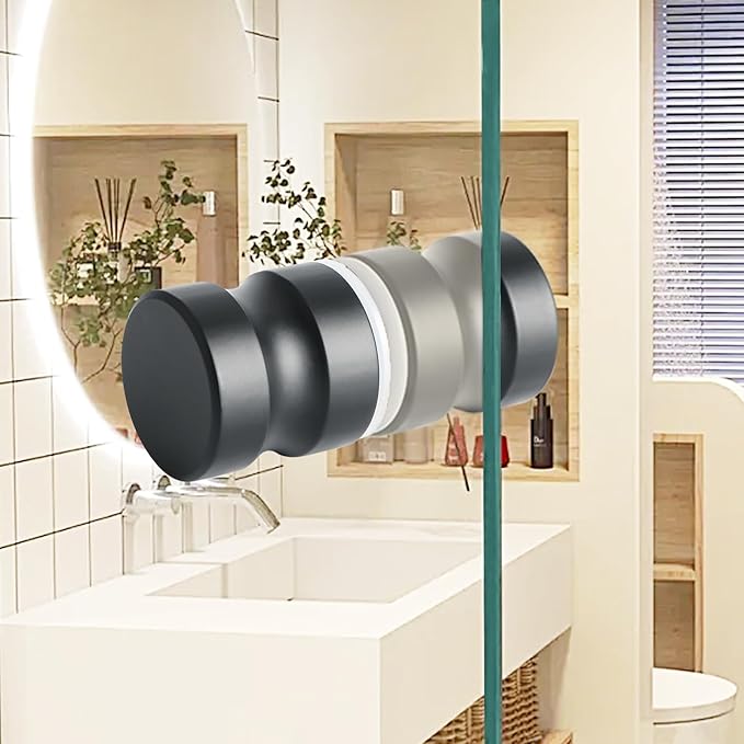 Alise Shower Glass Door Handle,Sliding Shower Doors Knob Round Back-to-Back Pull Hardware Replacement Parts,Matte Black Solid SUS304 Stainless Steel Knobs,L5000-B