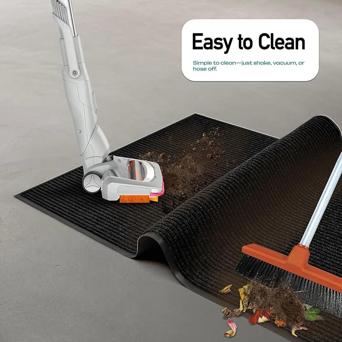 Oversized Rubber Door Mat - Heavy Duty, Waterproof, Low-Profile, Easy to Clean, Commercial Floor Mat (4 x 16 Feet, Black, MXM-RIB0316BK)