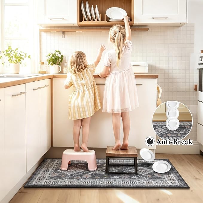 HEBE Boho Kitchen Rugs Sets of 2, Non Slip Washable Kitchen Mats for Floor, Farmhouse Kitchen Carpet Runner Rug Set for Sink, Stove, Laundry Room & Hallway