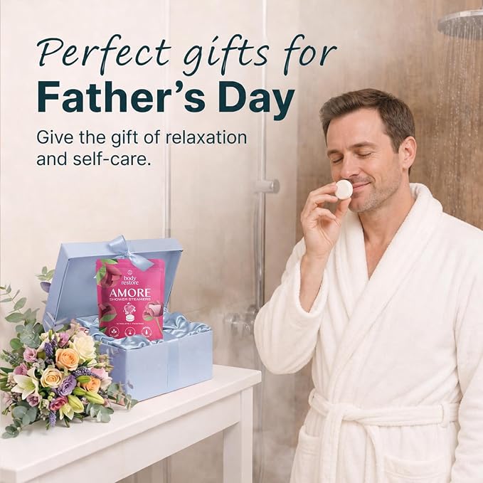 Body Restore Shower Steamers Aromatherapy 15 Pack – Fathers Day Gift for Dad, Birthday Gifts for Women & Men, Spa Stress Relief & Relaxation Self Care Gifts – Premium Rose Essential Oil Tablets