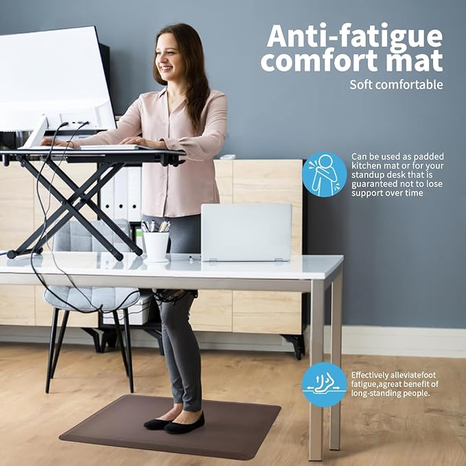 Art3d Anti Fatigue Mat - 1/2 Inch Cushioned Kitchen Mats - Comfort & Non Slip Cushion for Standing Desk, Office or Garage Floor (17.3"x28", Chocolate)