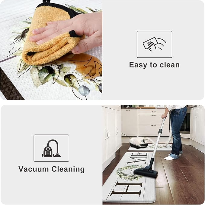 KIMODE Farmhouse Kitchen Mat 2PCS Anti Fatigue Kitchen Rugs Non-Skid Waterproof Kitchen Floor Mat Cushioned Comfort Standing Mat for Office,Laundry,Sink,Home