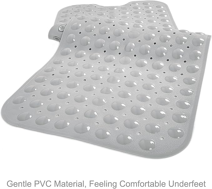 TEESHLY Bathtub Mats for Shower Tub, Extra Long Non-Slip 39 x 16 Inch Bath Mat with Drain Holes and Suction Cups, BathMat for Bathroom with Machine Washable (Opaque Gray)